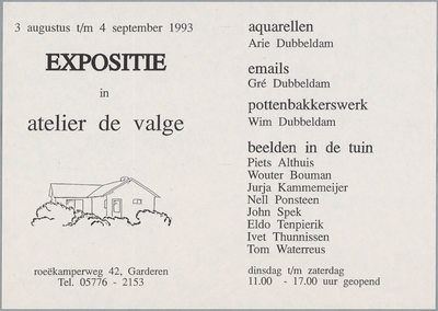 SNV008001962 1794, Expositie: aquarellen van Arie Dubbeldam, emails van Gré Dubbeldam en pottenbakkerswerk van Wim ...