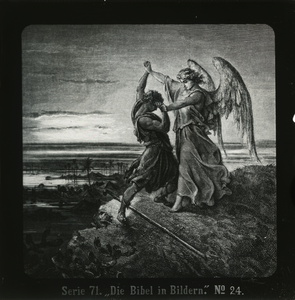 129 - Het gevecht tussen Jakob en de engel bij Pniël, Genesis 32:24.