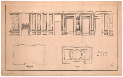 1658 Noordeinde 138-140: Koepel - Kamerbetimmering met Japanse panelen, waarbij een afbeelding van het stucplafond. Dit ...