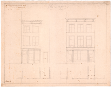 870 Hofstraat: Winkelhuis - Bestaande en voorgestelde wijziging van een gevel van een huis aan de Hofstraat. ...