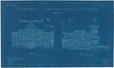 987 Westeinde (later Riviervismarkt 5): Nutsspaarbank - voor- en zijgevel. plan voor de bouw van de spaarbank. blad nr. ...