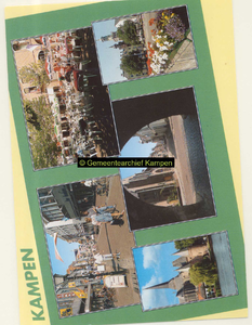 F007110 Verzamel prentbriefkaart van Kampen met linksboven, de Oudestraat. Rechtsboven, de Plantage. Linksonder, ...