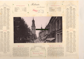 F001268 Oudestraat, gezien ter hoogte van de Plantage, richting Nieuwe Toren; afbeelding op kalender voor het jaar 1887.