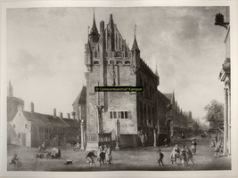 F001297 Schilderij van Johannes Abrahamsz Beerstraaten, 1622 - 1666. Het Oude Raadhuis te Kampen . Helemaal rechts is ...