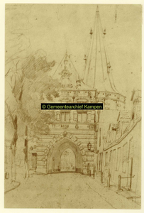 F004725-1 De Cellebroederspoort, een potloodtekening van Cornelis Springer (1817-1891).