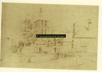 F004724-2 De Buitenkerk, een potloodtekening van Cornelis Springer (1817-1891).