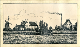 K001076 Venedijk met v.l.n.r. de molen van Reinders, station Zuid en melkfabriek anno 1914 - 1933, gesigneerd en ...