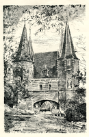 K000615 De Broederpoort plantsoenzijde, re. onder gesigneerd: Jan Wilmink 16-02-1962.