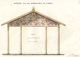 K000359 Ontwerp van een Botermarkt te Kampen, bestaande uit opstand der beide eindgevels, ontworpen door P. Bondam, ...