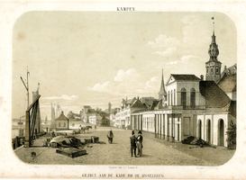 K000607 Gezigt aan de kade bij de IJsselbrug ter hoogte van Marktgang tussen ± 1840-1860, Lithografie van P.W.M Trap ...