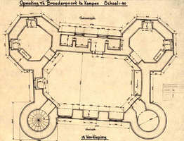 K000339 Opmeting van de Broederpoort in 1945. Plattegrond van de eerste verdieping van de Broederpoort te Kampen.
