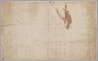 K001318 Bouwtekening van de huidige Van Heutszkazerne aan de Oudestraat (opstanden, plattegronden en doorsneden).