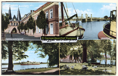 F006692 Verzamelkaart met afbeeldingen van de Oude IJsselbrug, gezien vanaf de IJsselkade in de omgeving van de ...