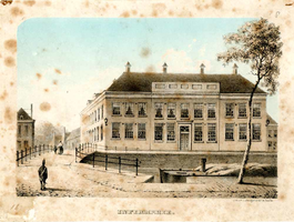 K000635 Infirmerie. Militair hospitaal aan de Vloeddijk op de hoek met de Kalverhekkenweg (c. 1840 en 1879). Gesigneerd ...