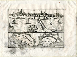 K000553 Stadsgezicht van het vestingwerk Campen aan de IJssel uit de 17e eeuw. Inzet l.o. plattegrond van de ...