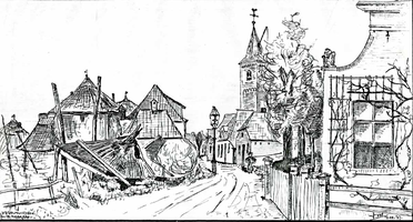 K000580 Dorpsweg te IJsselmuiden ter hoogte van de Nederlands Hervormde kerk rond de 2e helft van de 19e eeuw/begin 20e ...