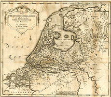 K000165 Oude kaart der nu Vereenigde Nederlanden tot opheldering der Vaderlandsche Historie in de Middeleeuwe. Te ...