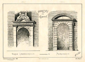 K000530 'Poortjes te Kampen', links het poortje van het linne-weevers-gilde uit 1665 aan de Groenestraat, en rechts een ...