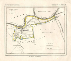 K000613 Kaart van de gemeente Grafhorst en omgeving uit 1865 met vermelding van grootte en aantal inwoners, ...
