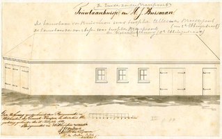 K000536 Touwbaanhuisje van H.J. Buisman tussen de Broeder- en Cellebroederpoort. De teekening is goedgekeurd door ...