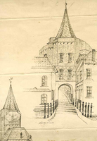 K001068 De Hagenpoort van vier zijden getekend, de noordzijde, de oostzijde, de westzijde en de zuidzijde, gesigneerd ...