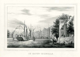 K000043 De haven te Zwolle met raderboot tussen 1840 en 1868, getekend door Franciscus Antoine Cornelis Hoffman, geb. ...