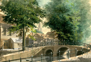 K000122 De Cellebroederbrug over de stadsgracht de Burgel, de brug is in 1961 gesloopt en vervangen door een betonnen ...