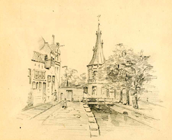 K000713 Een potloodtekening van C. Springer van de voormalige Cellespijp in de Cellebroedersweg nabij de ...