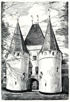 K000625 De oudste stadspoort van Kampen is de Koornmarktspoort, de poort stamt uit de 14e eeuw. Getekend en gesigneerd ...