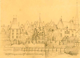 K000599 Schets naar een 17e eeuwsch schilderij is de titel van deze potloodtekening van A.J. Reijers. De locatie van de ...