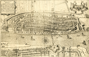 K000015 Plattegrond der stad Kampen van P. Utenwael uit 1598. Door deze plattegrond beschikte Kampen voor het eerst ...
