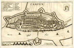 K000501 Campen, plattegrond in vogelperspectief van de stad uit de tweede helft van de 17e eeuw, vermoedelijk door ...