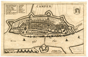 K000502 Campen, plattegrond in vogelperspectief van de stad uit de tweede helft van de 17e eeuw, vermoedelijk door ...