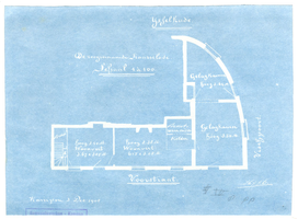 K000527 De zoogenaamde Kaarselade, plattegrond van de woonvertrekken en de gelagkamer in het etablissement De ...