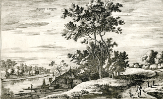 K000555 Buijten Campen, een landschap buiten de stadmuren, getekend door Roeland Roghman (1597-1686).