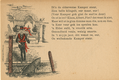 F002781-C Een serie van prentbriefkaarten met nieuwjaarswensen in het Kamper dialekt met een tekening van E.H. ...
