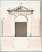 K001267 Tekening van de in den jare 1803 nieuw gebouwde Vhenepoort te Campen, bestaande uit opstand en plattegrond.