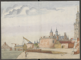 K000106 De Leeuwentoren en directe omgeving, een aquarel van A. Beerstraaten.