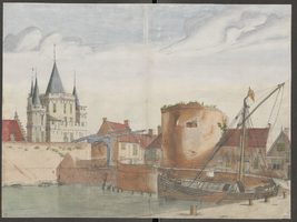 K000107 De Hagenpoort en de Buitenhaven, een aquarel van A. Beerstraaten.