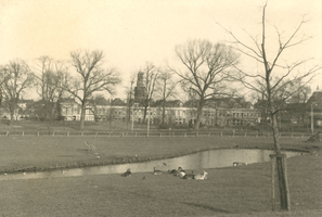 F000139-1 Hertenkamp, geopend op 13 jaunuari 1956, op de achtergrond de woningen aan de 3e Ebbingestraat.