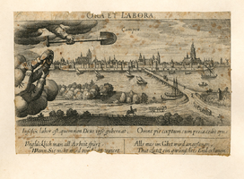 K000672 Ora et labora Campen. Kampen gezien vanaf de oostelijke IJsseloever ter hoogte van de IJsselbrug in ...
