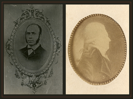 F004345 Links: S. Stibbe Lzn (portret van de Capelle) lid Le Profond Silence 1854-1855. Rechts: Jacob Abraham Uitenhage ...