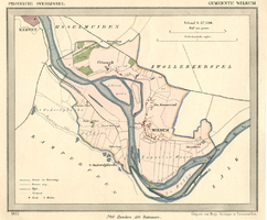 K003584 Landkaart van de gemeente (ròse ingekleurd) Wilsum, groot 746 bunders en 550 inwoners, omringd door de ...