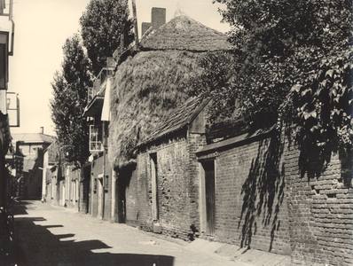 F000200 Bregittenstraat met stadsboerderij. Aan weerszijde van deze boerderij stonden huisjes. Alle woningen zijn met ...