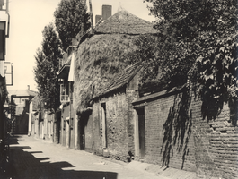 F000200 Bregittenstraat met stadsboerderij, aan weerszijde van deze boerderij stonden huisjes, alle woningen zijn met ...
