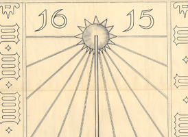K000375 Tekening (schaal 1:2) van de zonnewijzer uit 1615 op het dak van het Oude Raadhuis.