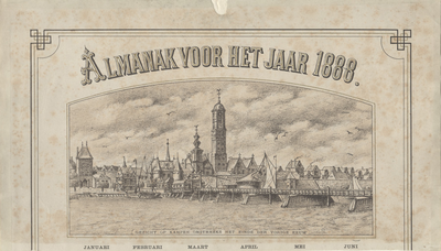 F000080 Titel van de afbeelding Gezicht op Kampen , een illustratie uit de Almanak voor het jaar 1888.