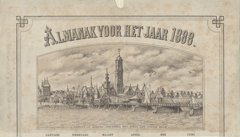 F000080 Titel van de afbeelding Gezicht op Kampen , een Illustratie uit de Almanak voor het jaar 1888.