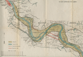 K000007 Kaart van de rivier den IJssel van het Katerveer tot Kampen, met aanduiding van een geprojecteerde afscheiding ...
