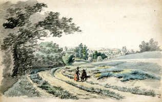 K000653 Landschap in de omgeving van Ampsen. Getekend door C.H. Hein in het midden van de 19e eeuw. (Ampsen is een ...